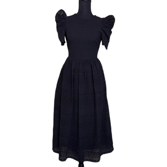 H&M Dresses Hm Puff Sleeve Eyelet Midi Dress Poshmark